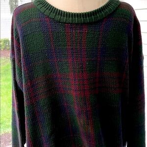 Men’s 90’s VINTAGE 100% Cotton EUC JOHN ASHFORD Plaid Crewneck Sweater Sz L